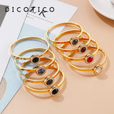 Glass Charm Bangle Stainless Steel Rhinestone Cuff Bracelet