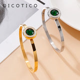Glass Charm Bangle Stainless Steel Rhinestone Cuff Bracelet