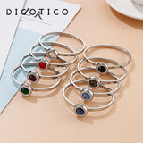 Glass Charm Bangle Stainless Steel Rhinestone Cuff Bracelet
