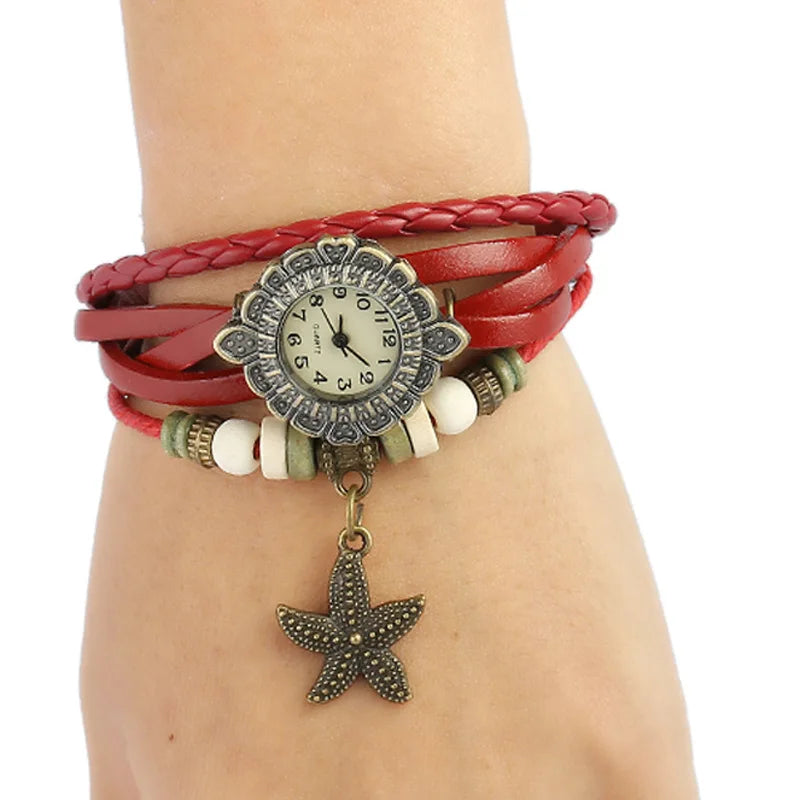Women Punk Leather Bracelet Watch Cheap Red Green Wristwatches