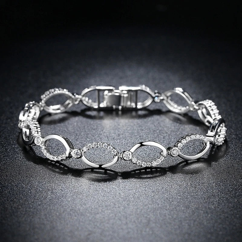 Hollow Out Oval CZ Stone Bracelet for Women