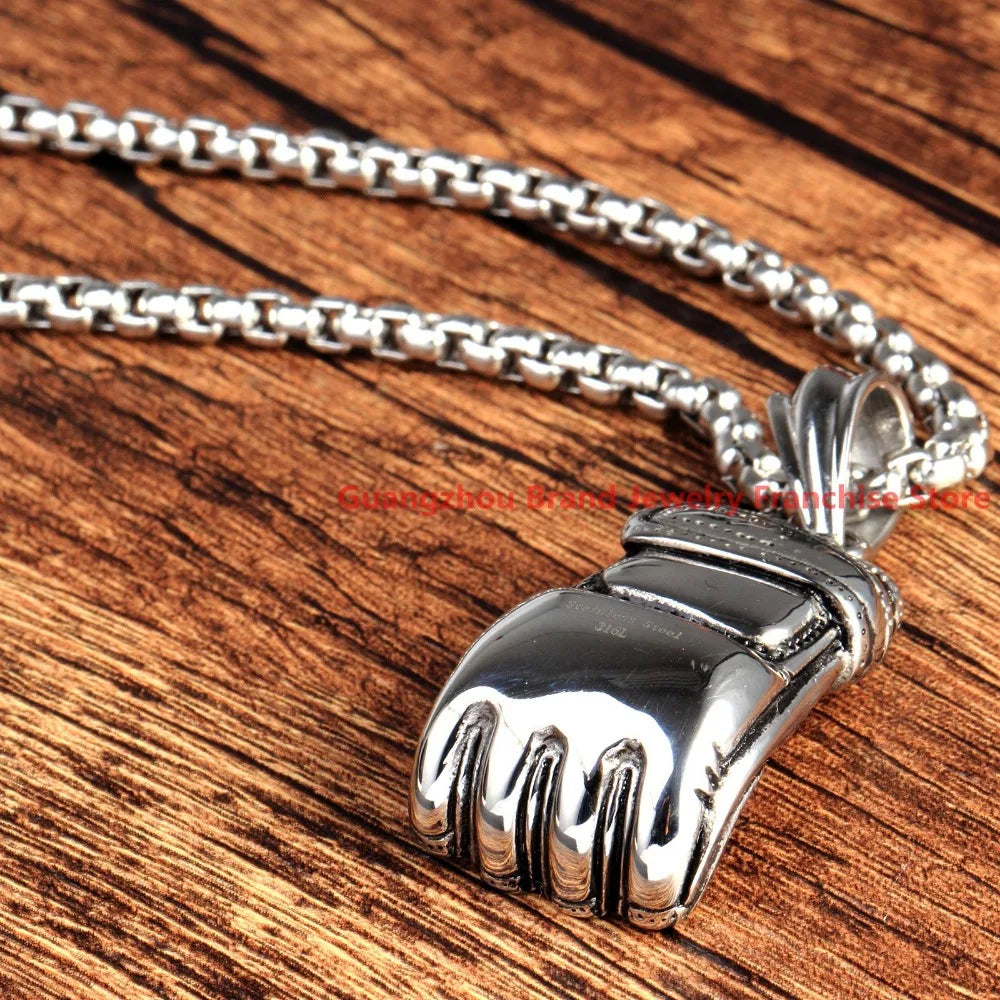 316L Stainless Steel Boxing Glove Pendant Necklace For Men Silver 23.6inch