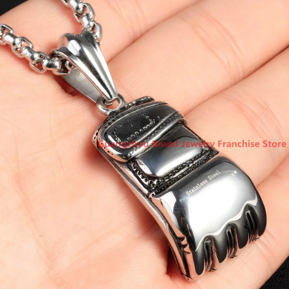 316L Stainless Steel Boxing Glove Pendant Necklace For Men Silver 23.6inch