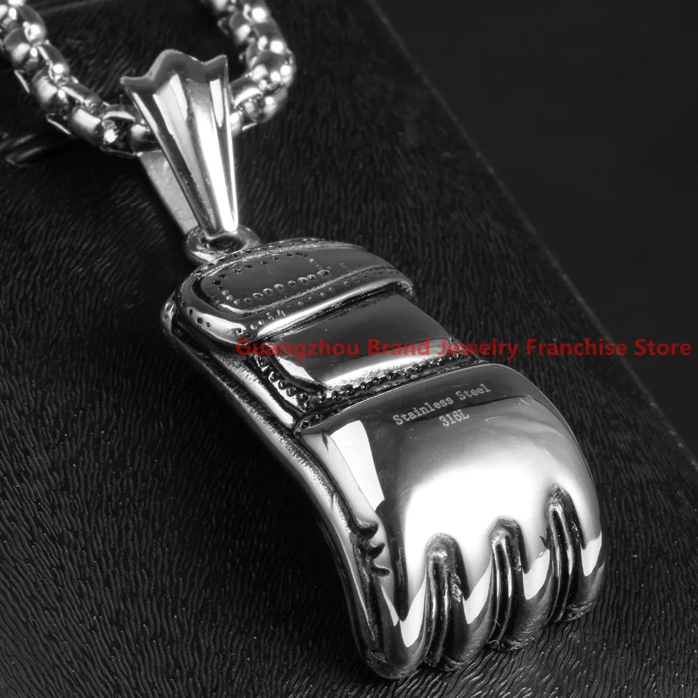 316L Stainless Steel Boxing Glove Pendant Necklace For Men Silver 23.6inch