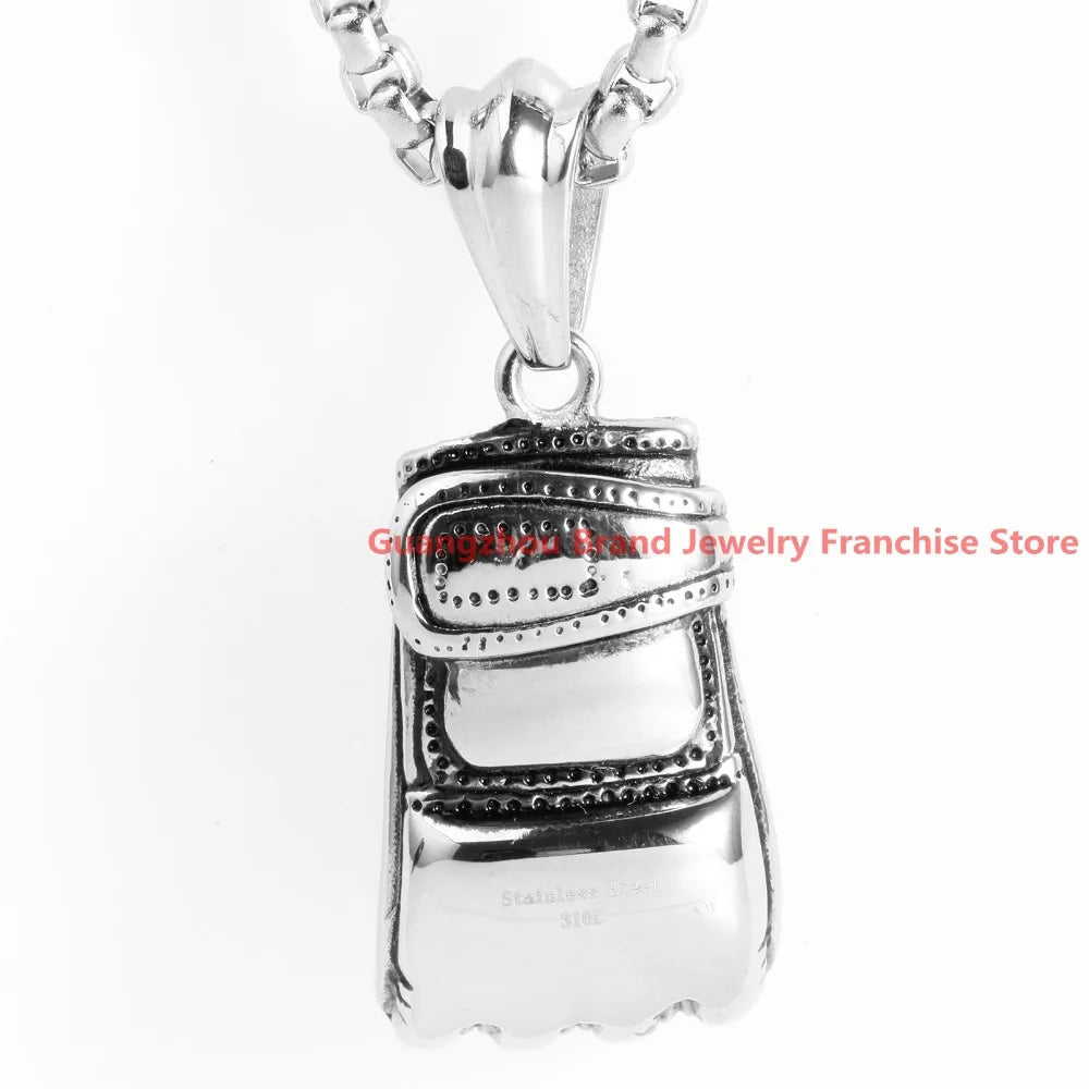 316L Stainless Steel Boxing Glove Pendant Necklace For Men Silver 23.6inch