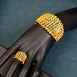 Ethnic Women's Flower Bangle Ring Set - Bridal Cuff Bracelet