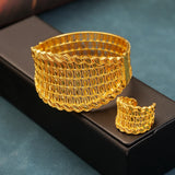 Ethnic Women's Flower Bangle Ring Set - Bridal Cuff Bracelet