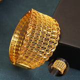 Ethnic Women's Flower Bangle Ring Set - Bridal Cuff Bracelet