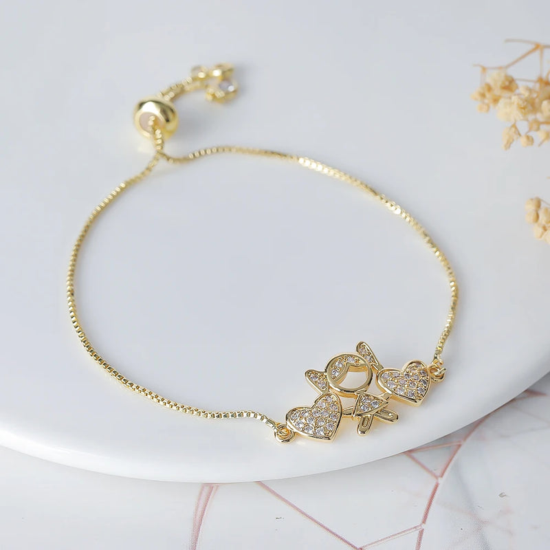 Geometric Charm Adjustable Bracelets with Zircon Inlay
