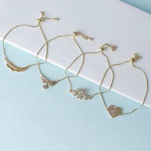 Geometric Charm Adjustable Bracelets with Zircon Inlay