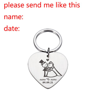 Custom Engraved Newlyweds Keyring with Name and Date for Home Keys