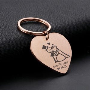 Custom Engraved Newlyweds Keyring with Name and Date for Home Keys