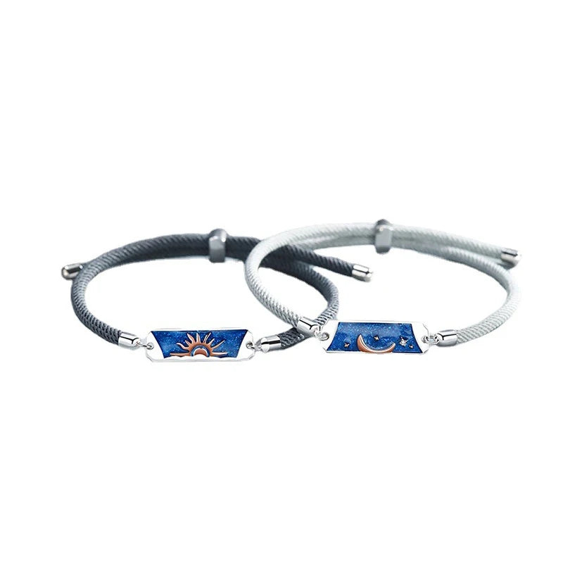 Silver Sun Moon Epoxy Pendant Braided Bracelet SL0001