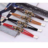 Retro Punk Cow Leather Bracelet Men Women Stainless Steel Clasp Charms Wristband