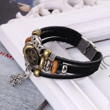 Retro Punk Cow Leather Bracelet Men Women Stainless Steel Clasp Charms Wristband