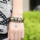 Retro Punk Cow Leather Bracelet Men Women Stainless Steel Clasp Charms Wristband