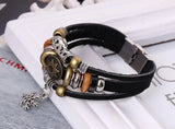Retro Punk Cow Leather Bracelet Men Women Stainless Steel Clasp Charms Wristband