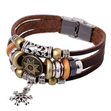 Retro Punk Cow Leather Bracelet Men Women Stainless Steel Clasp Charms Wristband