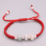 Natural Jadeite Circle Bead Bracelet with Red Cord, 10mm, 6.3in