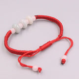 Natural Jadeite Circle Bead Bracelet with Red Cord, 10mm, 6.3in
