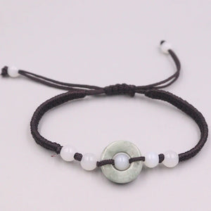 Natural Jadeite Circle Bead Bracelet 6.3inch Women Gift
