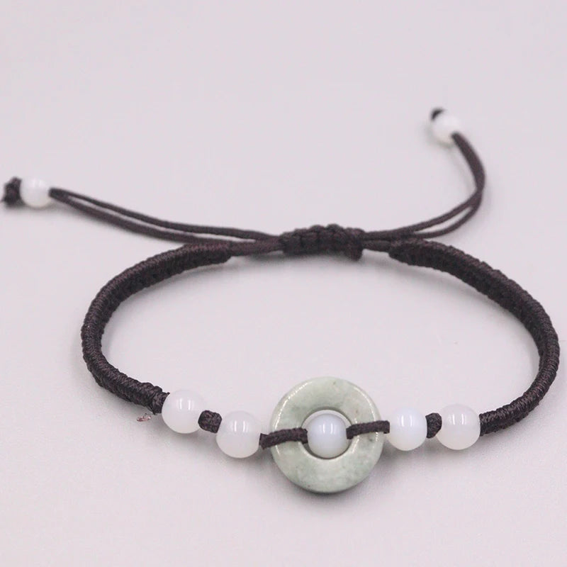 Natural Jadeite Circle Bead Bracelet 6.3inch Women Gift