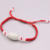 Jadeite Cylinder Bracelet with Red Cord 6.3in