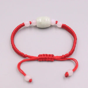Jadeite Cylinder Bracelet with Red Cord 6.3in