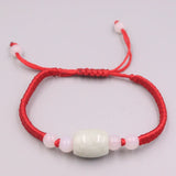Jadeite Cylinder Bracelet with Red Cord 6.3in