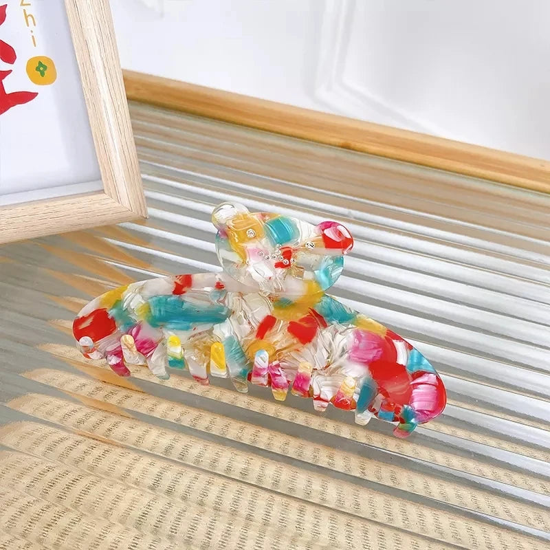 Vintage Bear Rhinestones Hair Clip Claw Acetic Acid Shark Clip