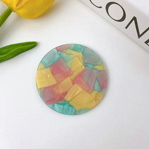 Acetate Handle Cosmetic Mirror 6.5cm Round Mini Pocket Mirror