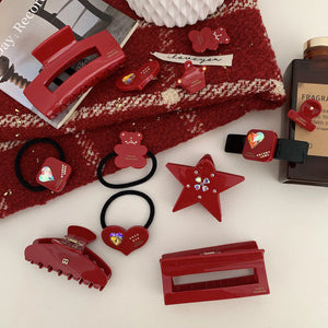Chic Geometric Red Shark Clip Hair Ring Duckbill Clip