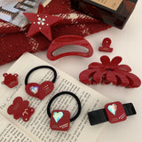 Chic Geometric Red Shark Clip Hair Ring Duckbill Clip
