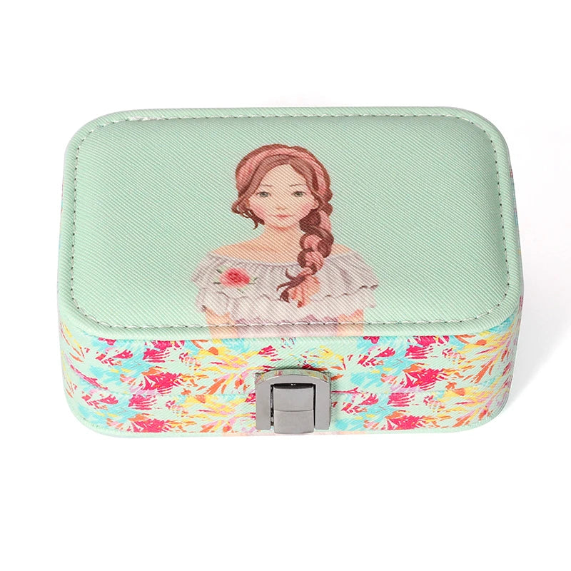 Cartoon Beauty PU Leather Jewelry Organizer Box