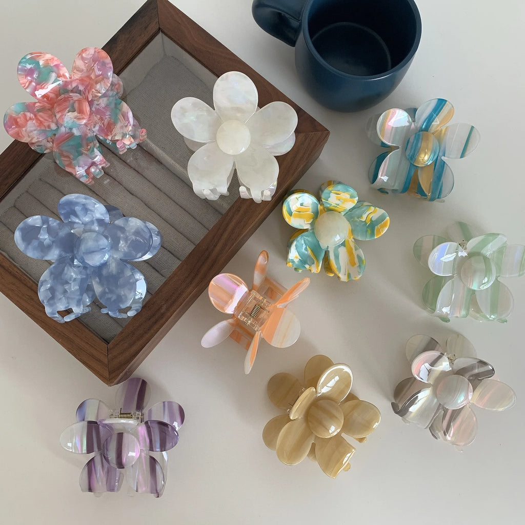 Retro Flower Colorful Hair Claw for Woman Girls