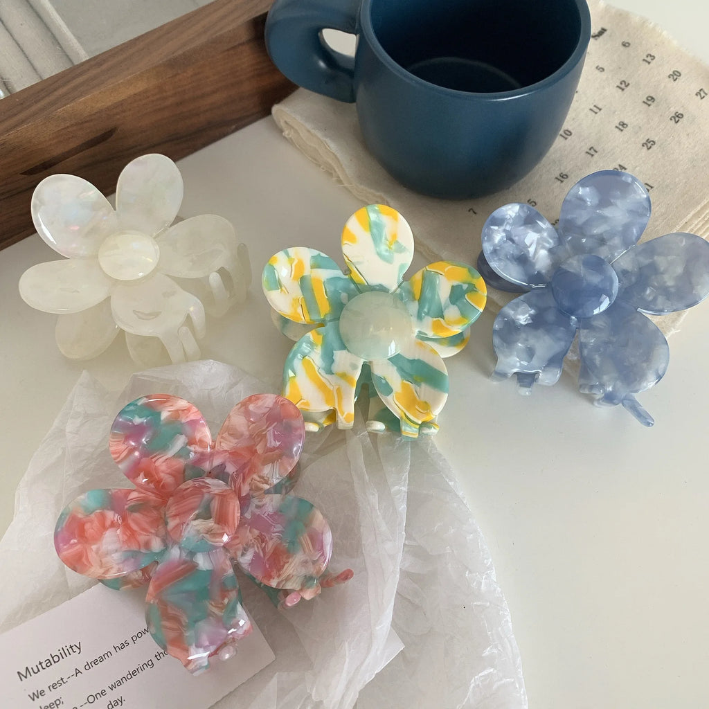 Retro Flower Colorful Hair Claw for Woman Girls
