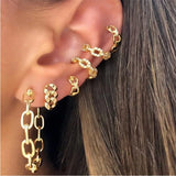 Retro Metal Chain C-Shape Hoop Clip Earrings for Women