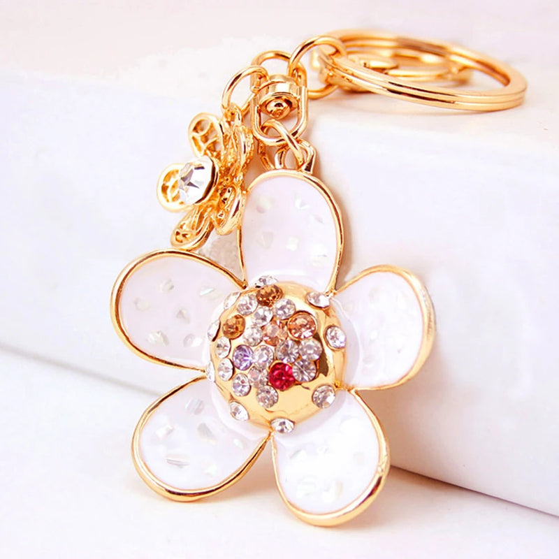 Crystal Flower Keyring Charm Car Key Chain Rings Holder Gift R092