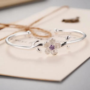 Silver Plated Cherry Flowers Bangles Bracelet