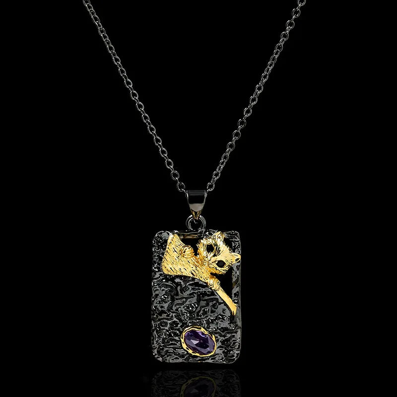 Cat Pendant Necklace 925 Silver Sweater Chain
