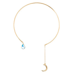 Moon Pendant Open Choker Necklace Crystal Cuff Collar Statement Party Jewelry