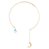 Moon Pendant Open Choker Necklace Crystal Cuff Collar Statement Party Jewelry