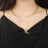 Moon Pendant Open Choker Necklace Crystal Cuff Collar Statement Party Jewelry