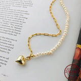 925 Silver Love Heart Pendant Necklace Clavicle Pearl Chain