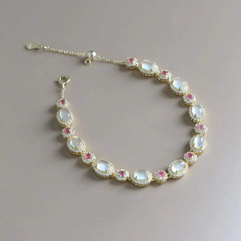 Vintage Women's Tourmaline Chalcedony Bracelet Chain