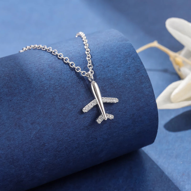Airplane Silver Plated Necklace for Women