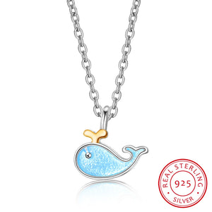925 Sterling Silver Epoxy Whale Fish Pendant Necklace