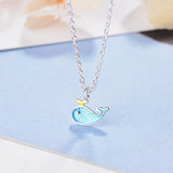 925 Sterling Silver Epoxy Whale Fish Pendant Necklace
