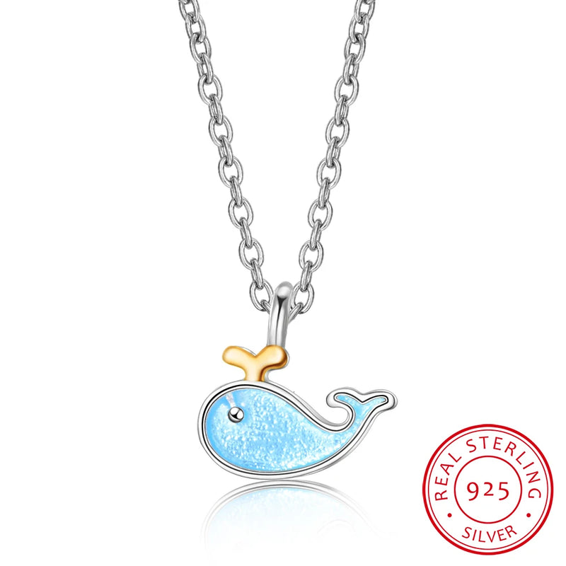 925 Sterling Silver Epoxy Whale Fish Pendant Necklace