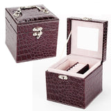 Crocodile Pattern 3-Layer Jewelry Organizer Box Travel Earring Ring Storage Case